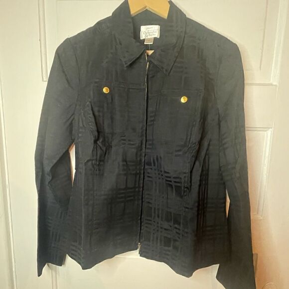 Christopher & Banks Black Textured Zip Jacket - Picture 3 of 14